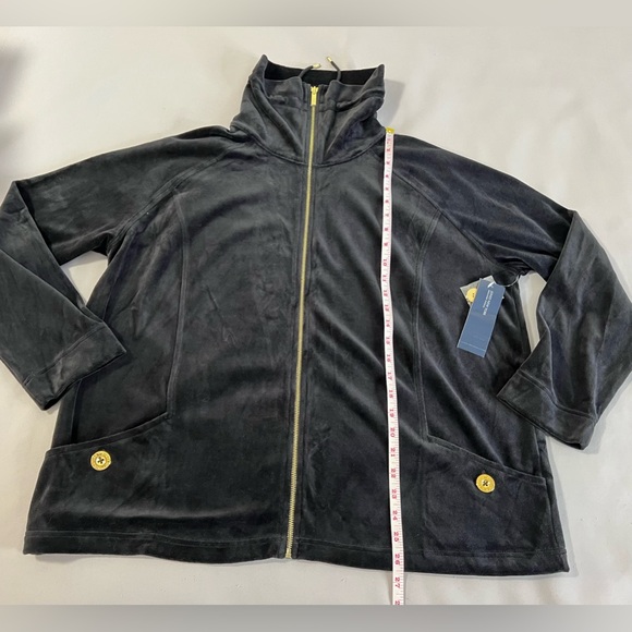 JONES NEW YORK Black Velour Full Zip Track Jacket Plus Sz 2X Gold Detail NWT - Picture 4 of 10